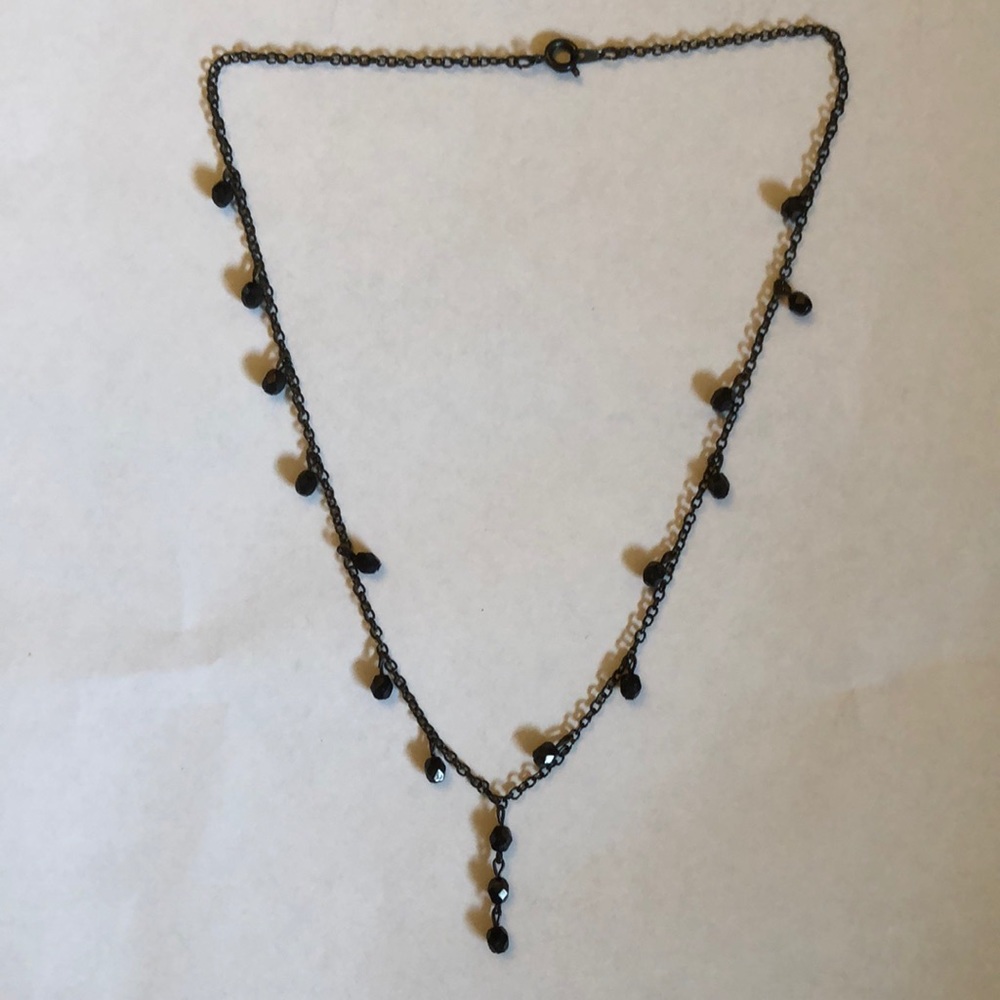 Dark Delicate Necklace with Black Beads